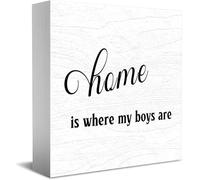 Feehiget Home is Where My Boys Are Decor - Targa classica in legno, 12,7 x 12,7 cm