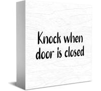 Feehiget Knock When Door Is Closed Home Office Decor cartello scatola di legno 12,7 x 12,7 cm