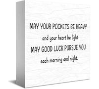 Feehiget May Your Pockets Be Heavy Wood Box Sign Decor Desk Sign Rustic Home Shelf Wall Decoration Grad Gift 12,7 x 12,7 cm