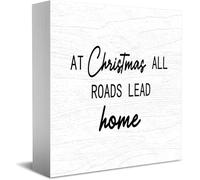 Feehiget Targa classica in legno con scritta "At Christmas All Roads Lead", 12,7 x 12,7 cm