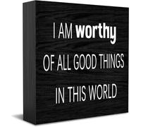 Feehiget Targa in legno con scritta "I Am Worthy Of All Good Things In This World" (lingua italiana non garantita)