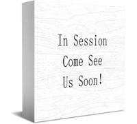 Feehiget Targa in legno con scritta in inglese "In Session Come See Us Soon", per casa e ufficio, 12,7 x 12,7