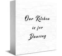 Feehiget Targa in legno con scritta "Our Kitchen Is For Dancing", decorazione da scrivania per casa e ufficio, decorazione per mensole da tavolo, 12,7 x 12,7 cm