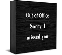Feehiget Targa in legno con scritta "Out Of Office Sorry I Missed You", decorazione da scrivania per casa e ufficio, decorazione per mensole da tavolo, 12,7 x 12,7 cm