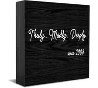 Feehiget Truly, Madly, Deeply Sign personalizzato con data scatola di legno segno decorazione scrivania cartello rustico decorazione da parete mensola casa regalo laurea 12,7 x 12,7 cm