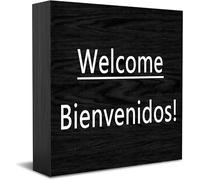Feehiget Welcome Bienvenidos cartello decorativo in legno da scrivania cartello rustico decorazione da parete mensola casa regalo di laurea 12,7 x 12,7 cm
