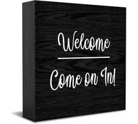 Feehiget Welcome Come On In Wood Box Sign,Decorazione da scrivania per Home Office,Decorazione per mensola da tavolo, 12,7 x 12,7 cm