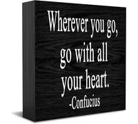 Feehiget Wherever You Go, Go With All Your Heart Wood Box Sign Decor Desk Sign Rustic Home Shelf Wall Decoration Grad Gift 12,7 x 12,7 cm