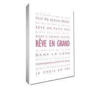 Feel Good Art Aie des Dream - Tela su cornice da parete, stile moderno, tipografico, antico, 40 x 30 cm, colore: Rosa/Bianco