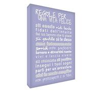 Feel Good Art HPLF1216-16IT Quadro su Tela da Muro in Moderno Stile Tipografico con Testo Regole per Una Vita Felice, Lilla, 40 x 30 x 4 cm