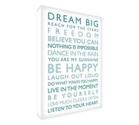 Feel Good Art-Tela con Gallery Wrapped con pannello anteriore (91 X 60 X 4 cm, misura XL, colore: bianco, motivo: Be Happy, colore: foglia di tè