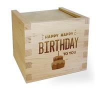 Feel Green - WE CREATE NATURE Confezione regalo con incisione Happy Birthday - Confezione regalo in legno di ontano con coperchio scorrevole, 11 x 11 x 9,5 cm, senza plastica e qualità UE