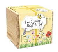 Feel Green - WE CREATE NATURE Ecobox, Prato d'api Don't worry. Be(e) Happy, semi biologici, piante dalla scatola di legno, 11 x 11 x 10 cm, Made in Austria, idea regalo sostenibile, Grow Your Own