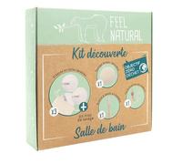 Feel Natural - Kit Scoperta Bagno - Cofanetto Regalo: 1 spugna Konjac, 1 stuzzichini e 1 spazzolino da denti in bambù, 3 dischi struccanti lavabili e 1 rete di lavaggio