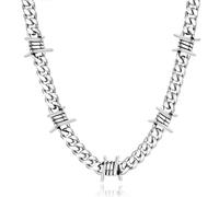 FEEL STYLE Catena a maglia cubana in filo spinato, per uomo e donna, in acciaio inox, collana girocollo hip-hop, punk, gotico, 40,6-55,9 cm, 16inch, Acciaio inossidabile, Nessuna pietra preziosa
