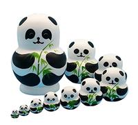 FEEL YAN Bambole russe in legno, 10 pezzi di panda russi nidificanti giocattoli in legno matrioska giocattoli simpatici animali in legno nidificante giocattoli educativi in legno per bambini
