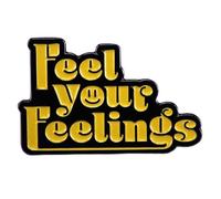 Feel Your Feelings, spilla smaltata gialla con parole inglesi per zaini, Acciaio inossidabile, Senza pietra