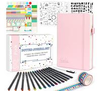 feela Bullet Doted Journal Kit, A5 Diaz poited Bullet Grid Journal insieme con rosa Notebook,Fineliner Pens,Reuitable Stencils,Sticker Sheets,Washi Tape,Black Pen for Diary,Schedule Plan,Disegno