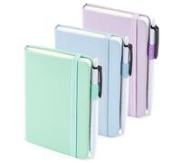 feela Confezione da 3 piccoli taccuini tascabili, mini blocco note a righe con copertina rigida per università da donna, con 3 penne nere, 8,9 x 14 cm, formato A6, colori pastello, azzurro, viola