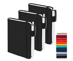 feela Confezione da 3 quaderni tascabili A6, piccoli taccuini a righe con copertina rigida con divisori e penne nere, mini quaderni classici a righe, ideali per ufficio, scuola, piani di scrittura,