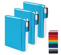 feela Confezione da 3 quaderni tascabili, mini quaderni con copertina rigida a righe con portapenne, per ufficio e scuola, con 3 penne nere, 8,9 x 14 cm, formato A6, verde acqua