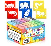 feela - Confezione da 42 gessetti Jumbo per bambini, 14 colori, 6 stencil animali, set esterno per marciapiedi, scuola, lavagna