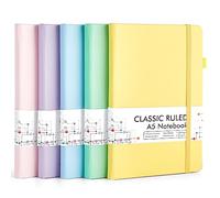 feela Confezione da 5 quaderni con copertina rigida, a righe, con portapenne, per donne e ragazze, forniture scolastiche e aziendali, con 5 penne nere, 120 g/m², 13 x 21,1 cm, formato A5, colori