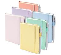 feela Confezione da 6 piccoli taccuini tascabili, con copertina rigida, a righe, con portapenne, per donne e ragazze, ufficio, scuola, con 6 penne nere, 8,9 x 14 cm, formato A6, colori pastello