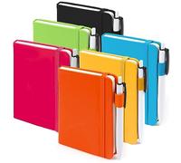 feela Mini quaderni tascabili, piccoli e carini, quaderni con copertina rigida a righe college, con portapenne per lavoro scolastico, con 6 penne nere, 8,9 x 14 cm, confezione da 6, A6, colori solidi