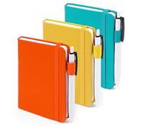 feela Mini taccuino tascabile, piccolo e carino, con copertina rigida, blocco note a righe per ufficio e scuola, con 3 penne nere, 8,9 x 14 cm, confezione da 3, A6, tinta unita, giallo, arancione,