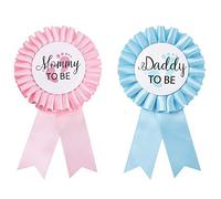 Feelairy 2 Pezzi Badge Daddy to Be e Mommy to be Button Needle Distintivo Targhetta Decorazione del Partito per Baby Shower Genere Reveal, Regali per New Dad Mom (Pink And Blue)