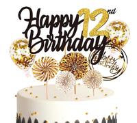 Feelairy Decorazione per Torta Compleanno 12 anni Ragazzo Ragazze, Cake Topper Happy 12th Birthday Oro Nero, Decorazioni Torta Compleanno Palloncini Forniture per Feste di 12 anni Compleanno
