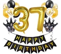 Feelairy Palloncini Compleanno 37 anni Uomo, Nero Oro Decorazioni Compleanno Donna 37 anni, Festone Buon Compleanno 37 anni, Happy Birthday Decorazione per Festa di Compleanno 37 anni Donna Uomo