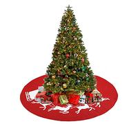 Feelava Gonna per Albero di Natale, Feltro Decorazioni Natalizie Coprigonna per Albero in Rosso, Babbo Natale Slitta Renna Motivo Xmas Holiday Home Party Decor