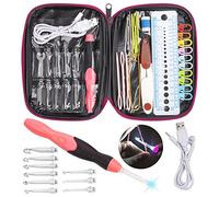 Feelava LED Uncinetti Set di Ganci di Crochet Set, Illuminato Uncinetto Maglieria Aghi con Case Custodia & Batterie Ricaricabili, 9 Testine intercambiabili 2.5mm - 6.5mm, LED Light Up(Rosa)