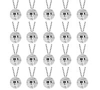 Feelfly Collana con sfera a specchio, discoteca anni '70, collana con mini discoteca e palla in argento, collana anni '70, gioielli in discoteca per feste, bomboniere, 3cm, Vetro Vetro schiuma