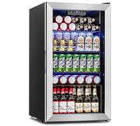 Feelfunn - Frigorifero e refrigeratore per bevande, 126 lattine, mini porta in vetro per bibite, birra, vino, frigorifero per bevande non incassato per casa, ufficio, bar, 4 ripiani regolabili, 3.2