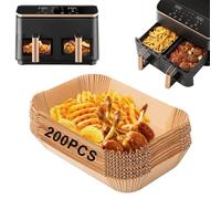 Feelhap 200 pezzi di Carta da Forno Airfryer per COSORI Dual Zone Air Fryer 8,5L,Cookwise 9L,Air Fryer Carta Cottura per Friggitrice ad Aria Calda COSORI CAF-R901-AEU Carta Forno per Air Fryer Cosori