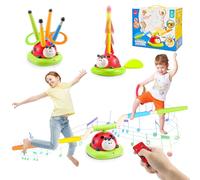 Feelhap 3 in 1 Giochi da Esterno per Bambini,Salta con Musica,Razzo Spaziale Giocattolo e Gioco Lancio Anelli, Giochi da Interno ed Esterno con Telecomando,Giochi per Bambini 3 ai 9 Anni (Coccinella)
