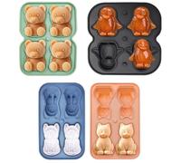 Feelhap 4 pezzi Ghiaccio Stampo con Coperchio,Cubetti Ghiaccio Silicone Stampi Ghiaccio con Imbuto e Clip,Vassoio per Cubetti di Ghiaccio a Forma di Gatto,Orso,Pinguino,Bulldog 3D Forme per Ghiaccio
