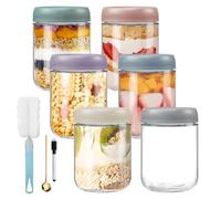 Feelhap 6x 500ml Barattoli di Vetro con Coperchio a Vite,Overnight Oats Contenitore,Vasetti Vetro a Prova di Perdite,Meal Prep Contenitore Overnight Oats Jar,Vasetti Cucina per Yogurt,Cereali,Porridge