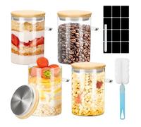 Feelhap Barattoli Vetro con Coperchio, Set di 4 Barattoli di Vetro Ermetici con Coperchio,600ML Vasetti Cucina Trasparente Contenitori da Cucina, Contenitori per Alimenti Spezie Caffè (Senza Cucchiai)