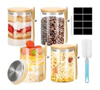 Feelhap Barattoli Vetro con Coperchio, Set di 4 Barattoli di Vetro Ermetici con Coperchio e Cucchiaio, 600ML Vasetti Cucina Trasparente Contenitori da Cucina, Contenitori per Alimenti Spezie Caffè