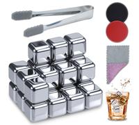 Feelhap Cubetti di Ghiaccio Riutilizzabili, 24 Pezzi Cubetti di Ghiaccio in Acciaio Inox 304 Pietre di Whisky + Clip, Set Cubetti di Ghiaccio Riutilizzabili Whiskey Stone Ghiaccio Cubetti per whisky