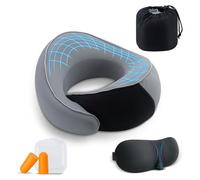 Feelhap Cuscino da Viaggio in Memory Foam,Cuscino Cervicale da Viaggio,Cuscino Aereo Cuscino per il Collo,Cuscino Cervicale Viaggio con Maschera per Dormir,Tappi auricolari,Borsa per Trasporto(Grigio)