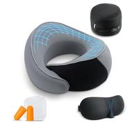 Feelhap Cuscino da Viaggio in Memory Foam,Cuscino Cervicale da Viaggio,Cuscino Aereo Cuscino per il Collo,Cuscino Cervicale Viaggio con Maschera per Dormir,Tappi auricolari,Borsa per Trasporto(Grigio)