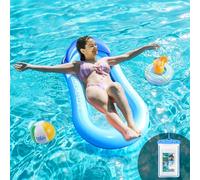 Feelhap Materassino Gonfiabile per Piscina,Amaca Galleggiante Materassino Gonfiabile Mare con Rete,Materassino Mare Materassino Piscina con Borsa Impermeabile,Porta Bevande,Pallone Gonfiabile(Blu)