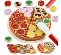 Feelhap Pizza In Legno Bambini,Gioco di Legno Cibo Giocattolo per Bambini Giochi di Ruolo, Accessori Cucina Giocattolo da Educativi Montessori Regali per Bambino e Bambina 3+ anni