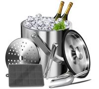 Feelhap Secchiello Ghiaccio in Acciaio Inox,Secchiello Ghiaccio 4L Acciaio Inox Doppia Parete Portaghiaccio con Manico Pinze Coperchio e Filtro,Bottiglie Raffreddamento Secchio Cestello Ghiaccio
