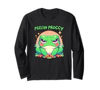 Feelin Froggy Frog Angry Grumpy Face Ragazze Grafica Maglia a Manica